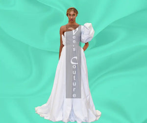Single shoulder Wedding Dress- Front - full length